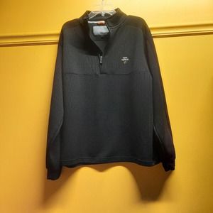 Straight Down Optic Quarter Zip, Long Sleeve Black Waffle Knit top LG